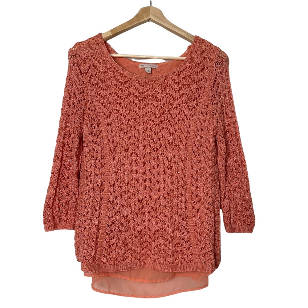 Womens Crochet Pointelle Knit Sweater Top Sz XL